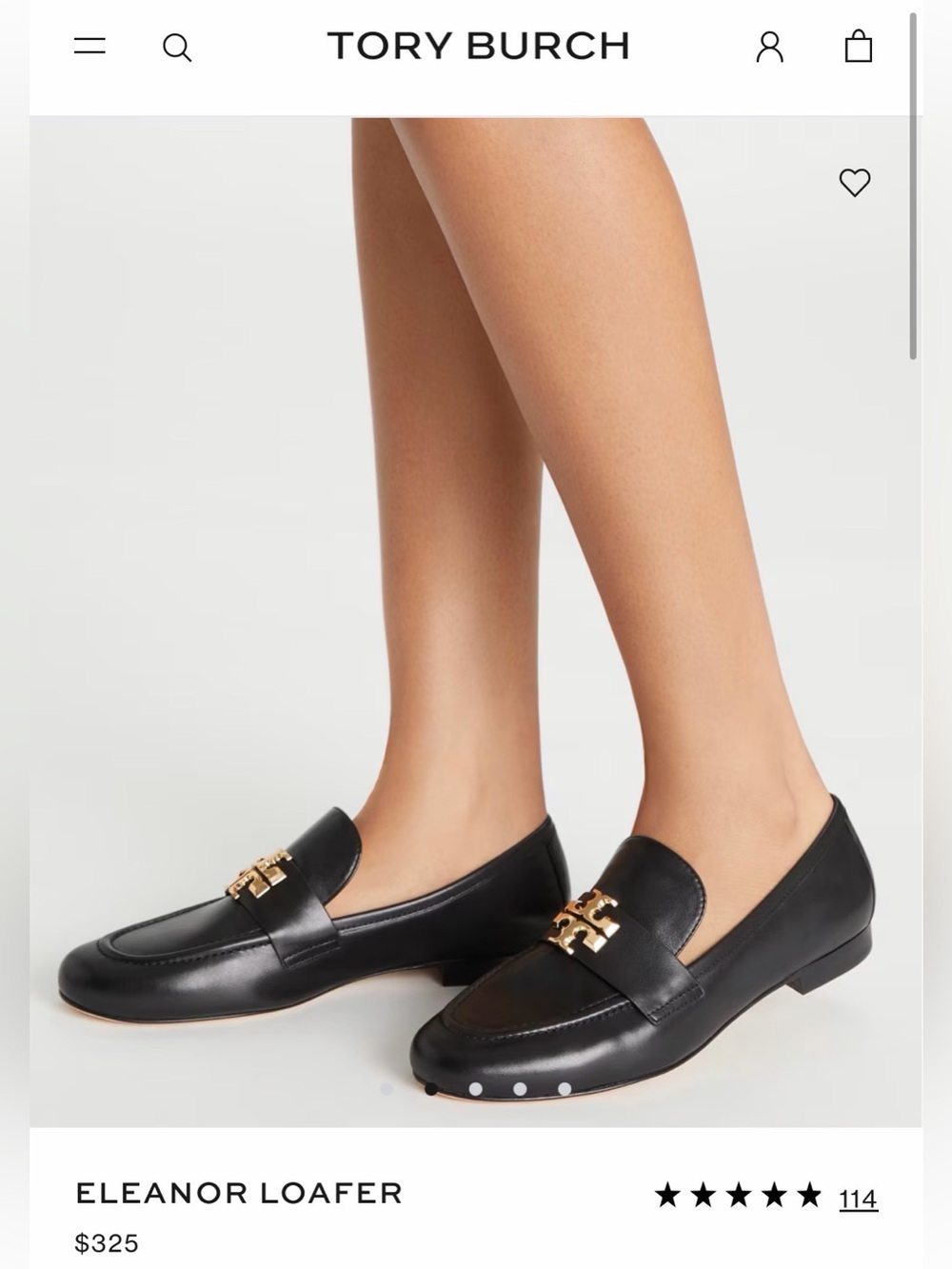 Tory Burch Eleanor Loafer Flat Black Leather Gold Hardware